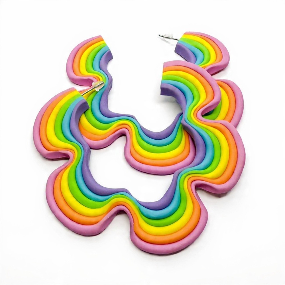 Rainbow Flower Stud Hoop - Handmade Earrings